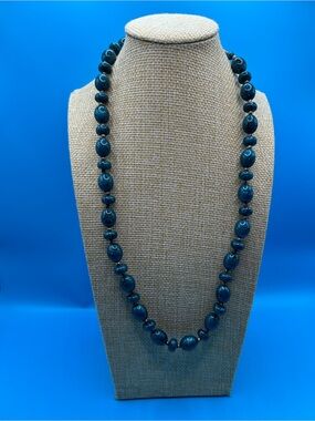 Vintage costume Metalic blue galaxy sparkle plastic necklace